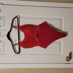 Bodysuit lace red Small EUC